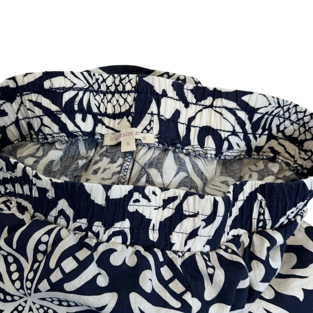 Emerson Rose Navy‎ Blue White Pineapple Tropical Linen Blend Pants - Women's S - Picture 5 of 7